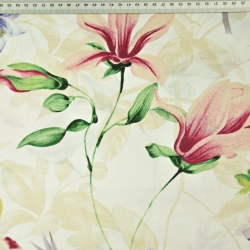 Baumwolle 100% Magnolienblumen mit Clematis auf ecrufarbenem Hintergrund - 220cm  