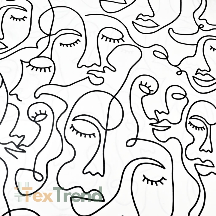 Baumwolle 100% minimalistische Gesichter Linien auf weißem Hintergrund  