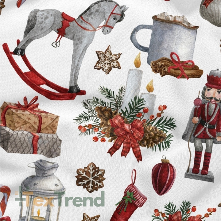 Baumwolle 100% Weihnachtsmuster Nussknacker auf weißem Hintergrund  