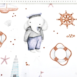 Baumwolle 100% Elefantenmatrosen in blau auf weißem Hintergrund  