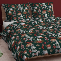 Baumwolle 100% Weihnachtsmuster Nussknacker auf dunkelgrünem Hintergrund  