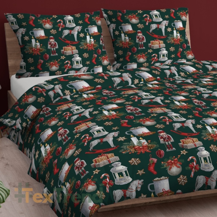 Baumwolle 100% Weihnachtsmuster Nussknacker auf dunkelgrünem Hintergrund  