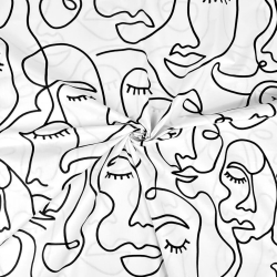 Baumwolle 100% minimalistische Gesichter Linien auf weißem Hintergrund - 220 cm  
