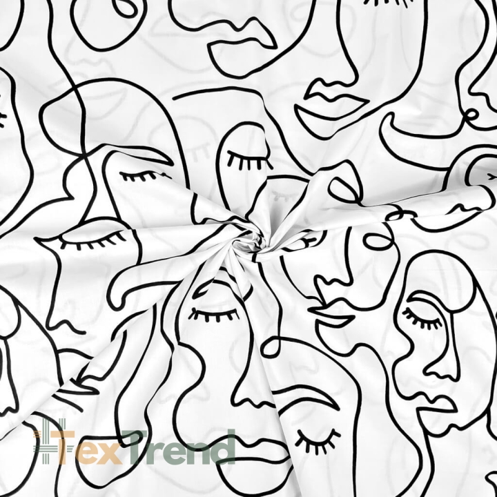 Baumwolle 100% minimalistische Gesichter Linien auf weißem Hintergrund - 220 cm  