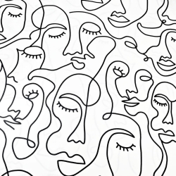 Baumwolle 100% minimalistische Gesichter Linien auf weißem Hintergrund - 220 cm  
