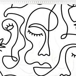 Baumwolle 100% minimalistische Gesichter Linien auf weißem Hintergrund - 220 cm  