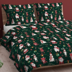 Baumwolle 100% Weihnachtsmuster fröhliche Tiere auf dunkelgrünem Hintergrund