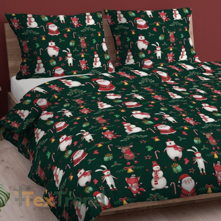 Baumwolle 100% Weihnachtsmuster fröhliche Tiere auf dunkelgrünem Hintergrund