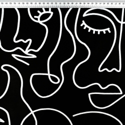 Baumwolle 100% minimalistische Gesichter Linien auf schwarzem Hintergrund - 220 cm  