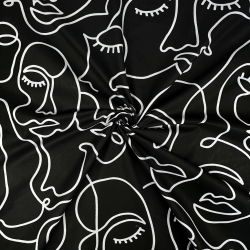 Baumwolle 100% minimalistische Gesichter Linien auf schwarzem Hintergrund - 220 cm  