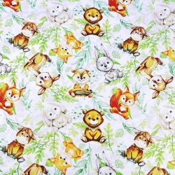 Baumwolle 100% Tiere lächelnder Bär mit Rentier  