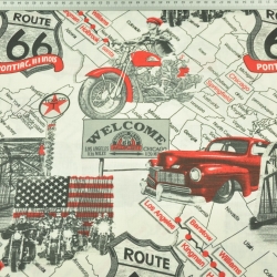 Baumwolle 100% Autos Straße Route 66 auf ecrufarbenem Hintergrund  