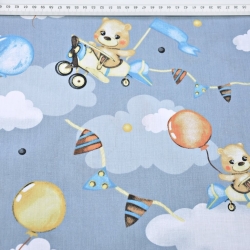 Baumwolle 100% Bären im Flugzeug auf grauem Hintergrund  