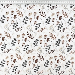 Baumwolle 100% Ginkgo mini braun auf weißem Hintergrund  