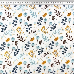 Baumwolle 100% Ginkgo mini blau auf weißem Hintergrund  