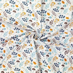 Baumwolle 100% Ginkgo mini blau auf weißem Hintergrund  