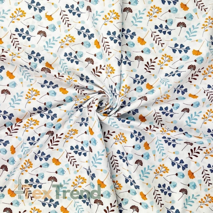Baumwolle 100% Ginkgo mini blau auf weißem Hintergrund  
