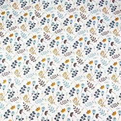 Baumwolle 100% Ginkgo mini blau auf weißem Hintergrund  