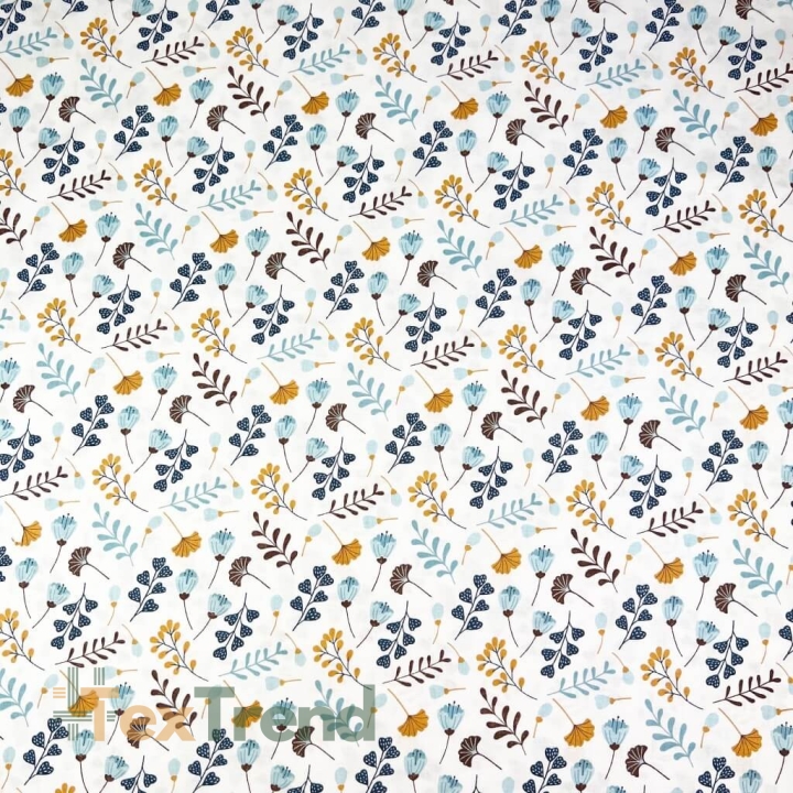 Baumwolle 100% Ginkgo mini blau auf weißem Hintergrund  