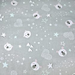 Baumwolle 100% Bären mit Sternen und Herzen grau-minze auf grauem Hintergrund  