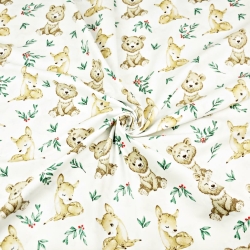 Baumwolle 100% Tiere Bären und Rehe mit Preiselbeeren  