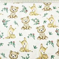 Baumwolle 100% Tiere Bären und Rehe mit Preiselbeeren  