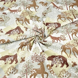 Baumwolle 100% Tiere Bären und Rehe beige-grau  