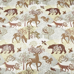 Baumwolle 100% Tiere Bären und Rehe beige-grau  