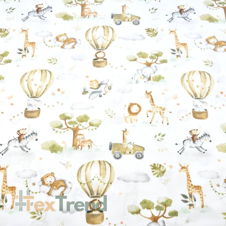 Baumwolle 100% afrikanische Tiere oliv-beige in Luftballons  