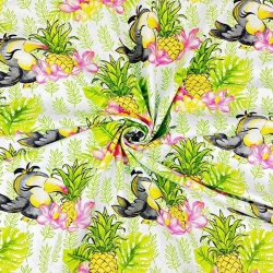 Baumwolle 100% Tukane mit Ananas auf weißem Hintergrund  