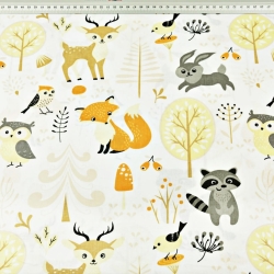 Baumwolle 100% Tiere im Wald  