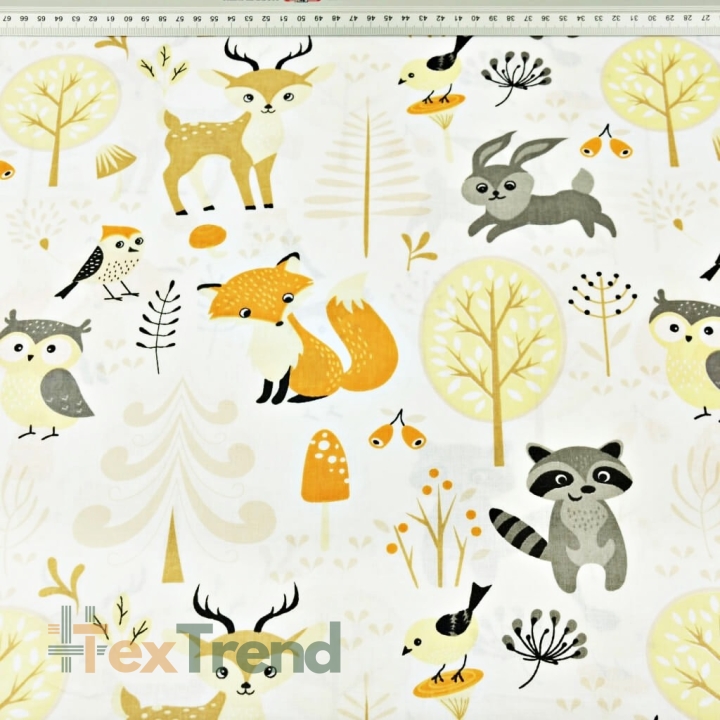 Baumwolle 100% Tiere im Wald  