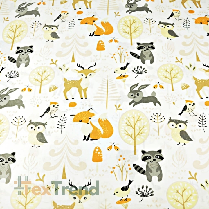 Baumwolle 100% Tiere im Wald  