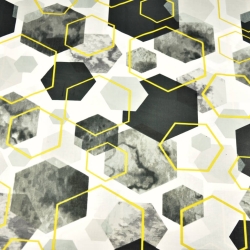 Baumwolle 100% geometrische Rauten grau-schwarz-gold auf weiß  