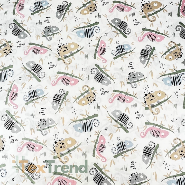 Baumwolle 100% Chamäleons rosa-blau-beige  