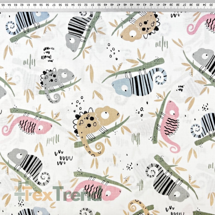 Baumwolle 100% Chamäleons rosa-blau-beige  