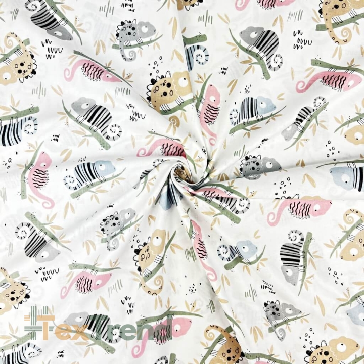 Baumwolle 100% Chamäleons rosa-blau-beige  