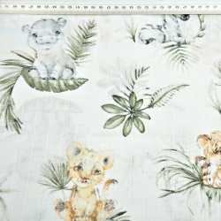 Baumwoll-Musselin mit afrikanischen Tieren in tropischen Blättern  