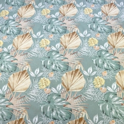 Baumwolle 100% Monstera-Blätter und Boho-Sträuße auf salbeigrünem Hintergrund - 220cm  