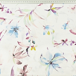 Baumwolle 100% Blumen mit Zweigen bunt auf weißem Hintergrund  