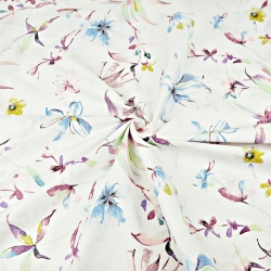 Baumwolle 100% Blumen mit Zweigen bunt auf weißem Hintergrund  