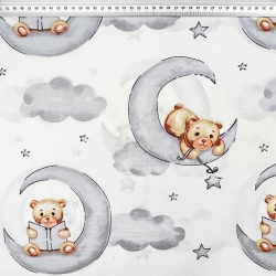 Baumwolle 100% Bären mit Büchern auf grau-lila Monden  