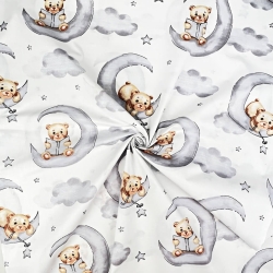 Baumwolle 100% Bären mit Büchern auf grau-lila Monden  