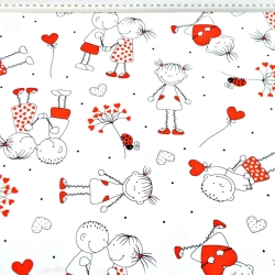 Baumwolle 100% verliebte Männchen mit rot auf weißem Hintergrund  