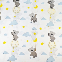 Baumwolle 100% Bären mit Planeten und blauen Wolken  