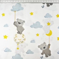 Baumwolle 100% Bären mit Planeten und blauen Wolken  