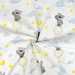 Baumwolle 100% Bären mit Planeten und blauen Wolken  