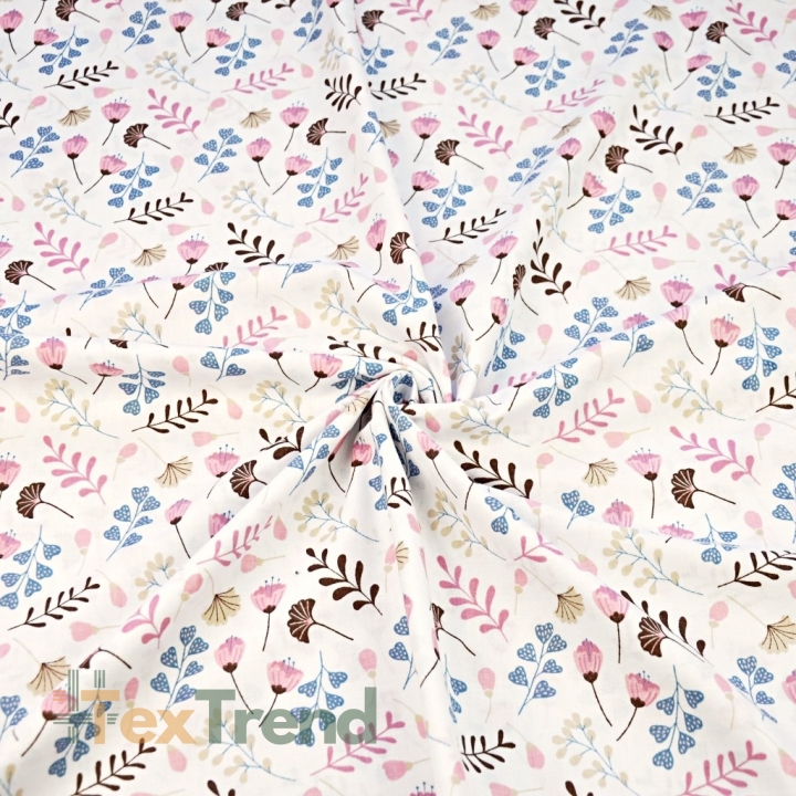 Baumwolle 100% Ginkgo Mini rosa auf weißem Hintergrund  