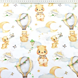 Baumwolle 100% Bären in beige-grau auf Luftballons auf weißem Hintergrund  