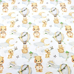 Baumwolle 100% Bären in beige-grau auf Luftballons auf weißem Hintergrund  